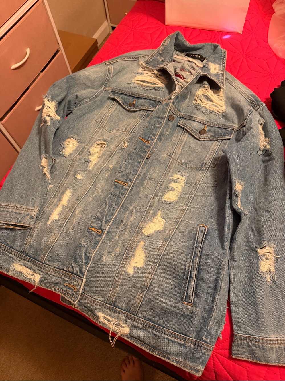 AKIRA Light Blue Distressed Denim Jacket